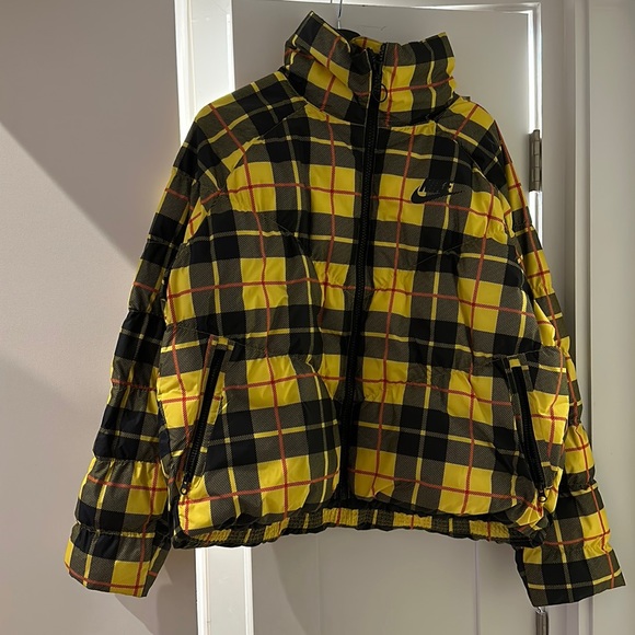 nike yellow plaid puffer jacket